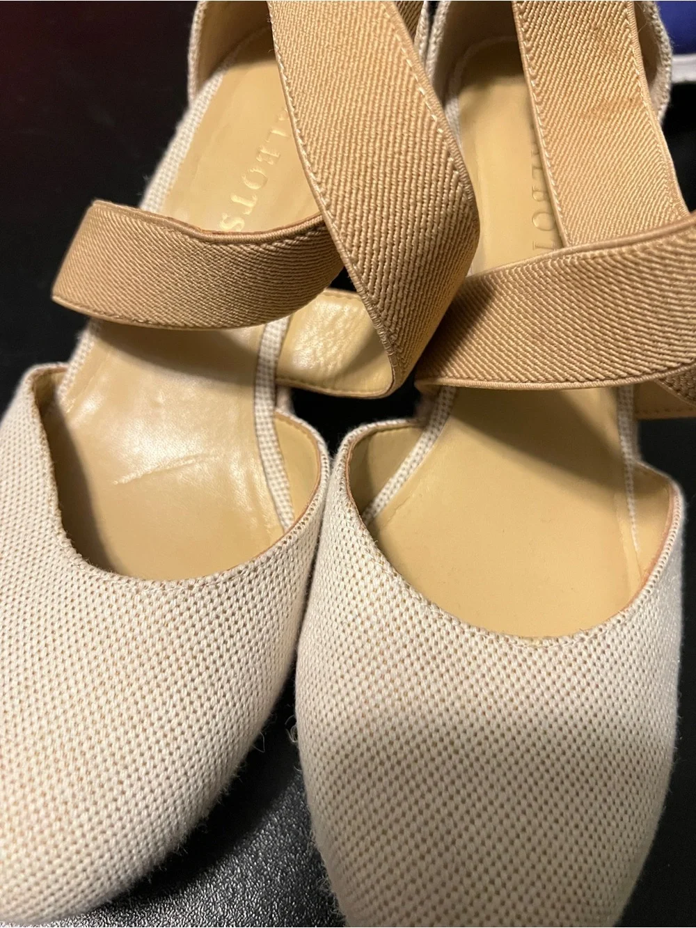 Talbots Cream Canvas Espadrille Wedge with Tan Straps